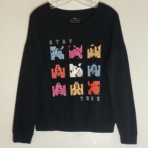Disney Mickey Mouse Sweatshirt Womens Small Black Color Block Emojis Stay True S